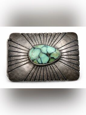 Navajo T./BILLIE Sterling Silver Turquoise Belt Buckle 54 grams